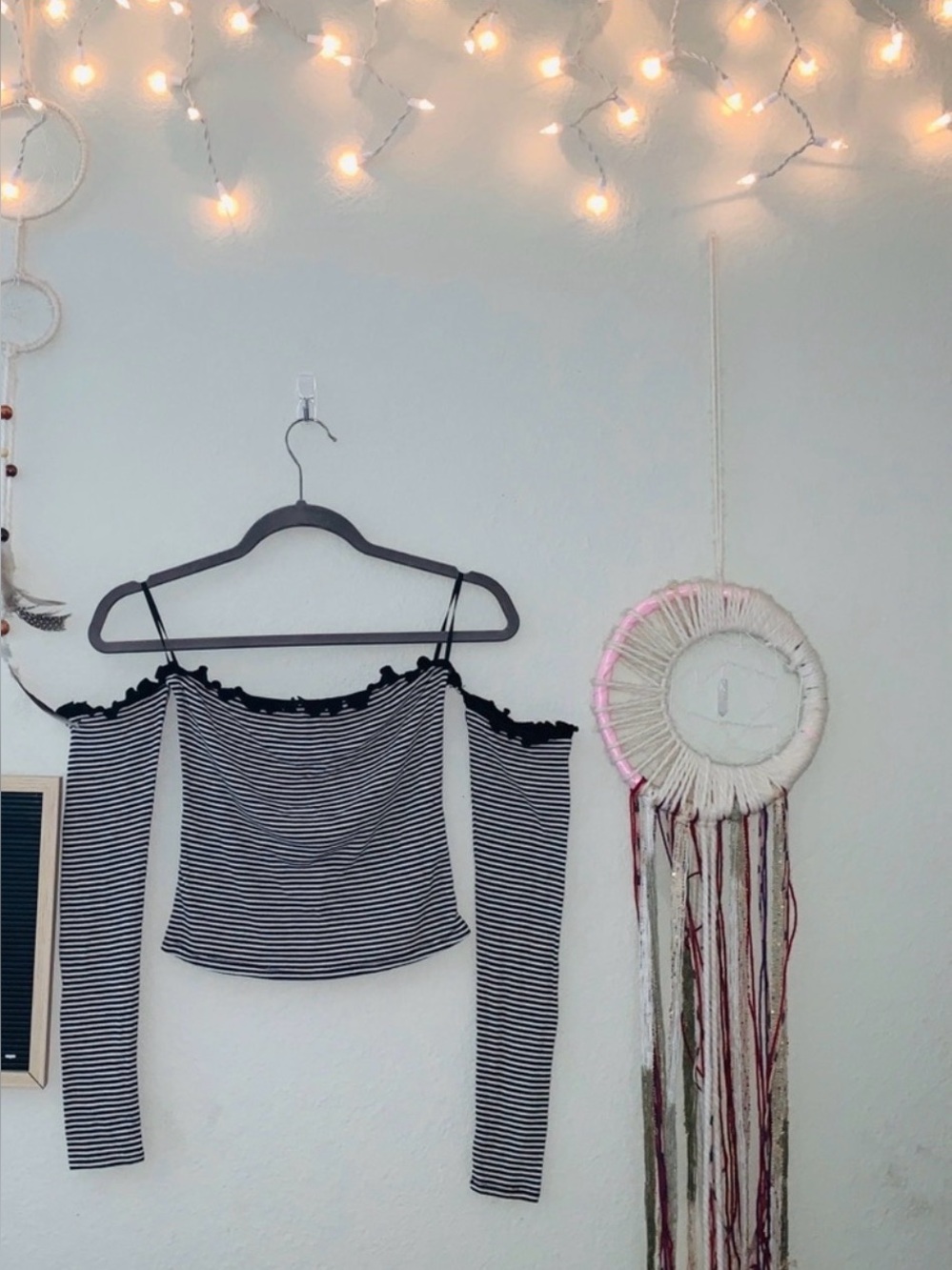 Striped Off the Shoulder Long-sleeve Crop Top